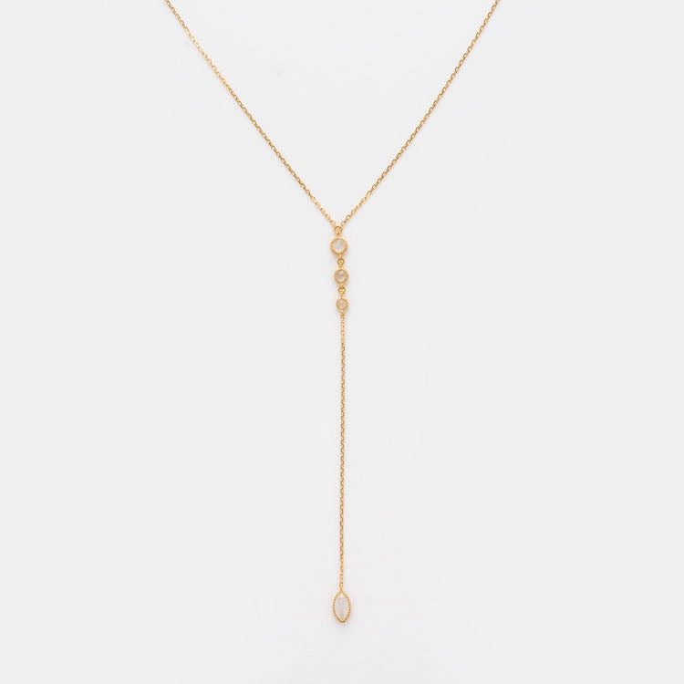 Solid Gold 9 Lives Cats Eye Moonstone Lariat