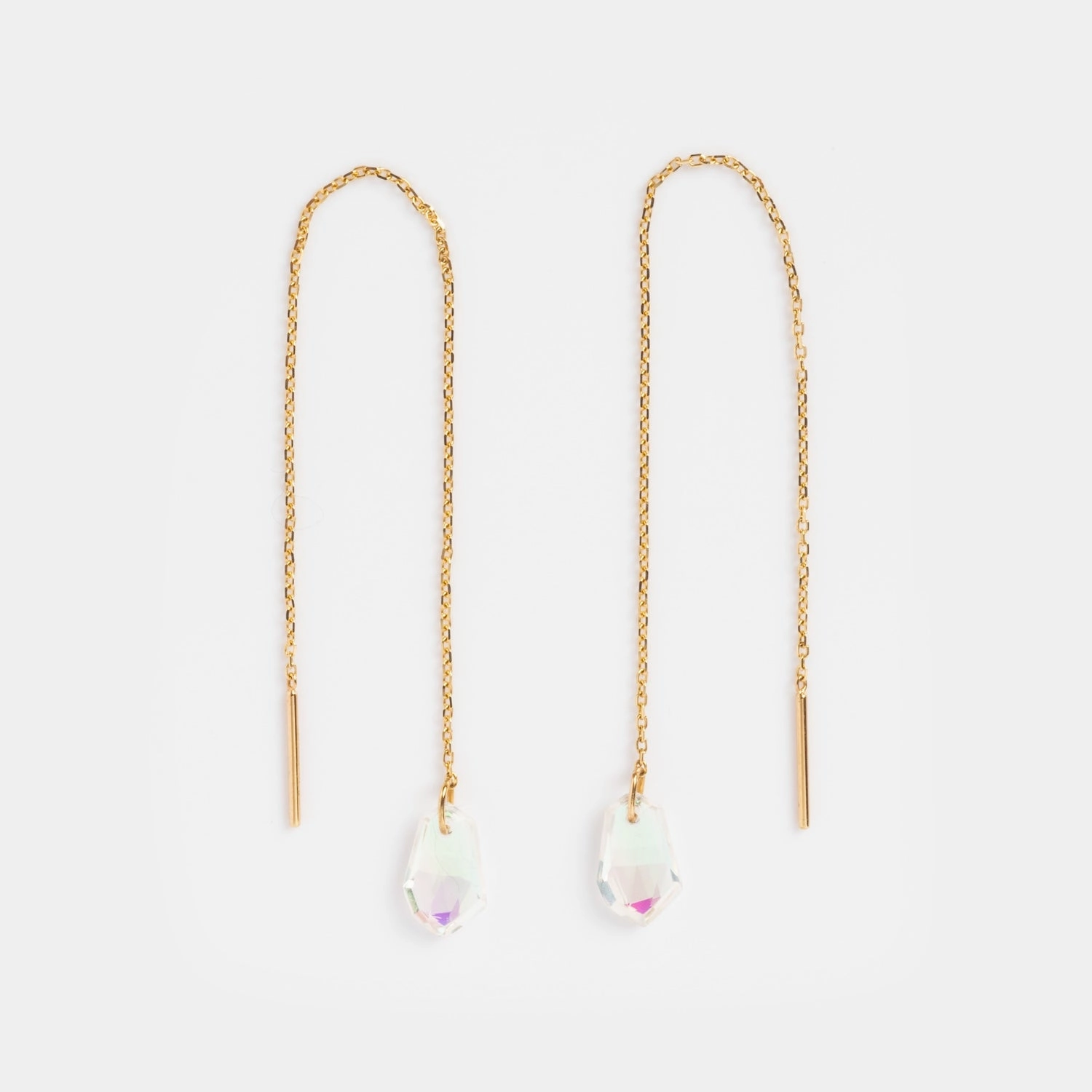 Solid Gold Angel Aura Quartz Threader Earrings for Positivity