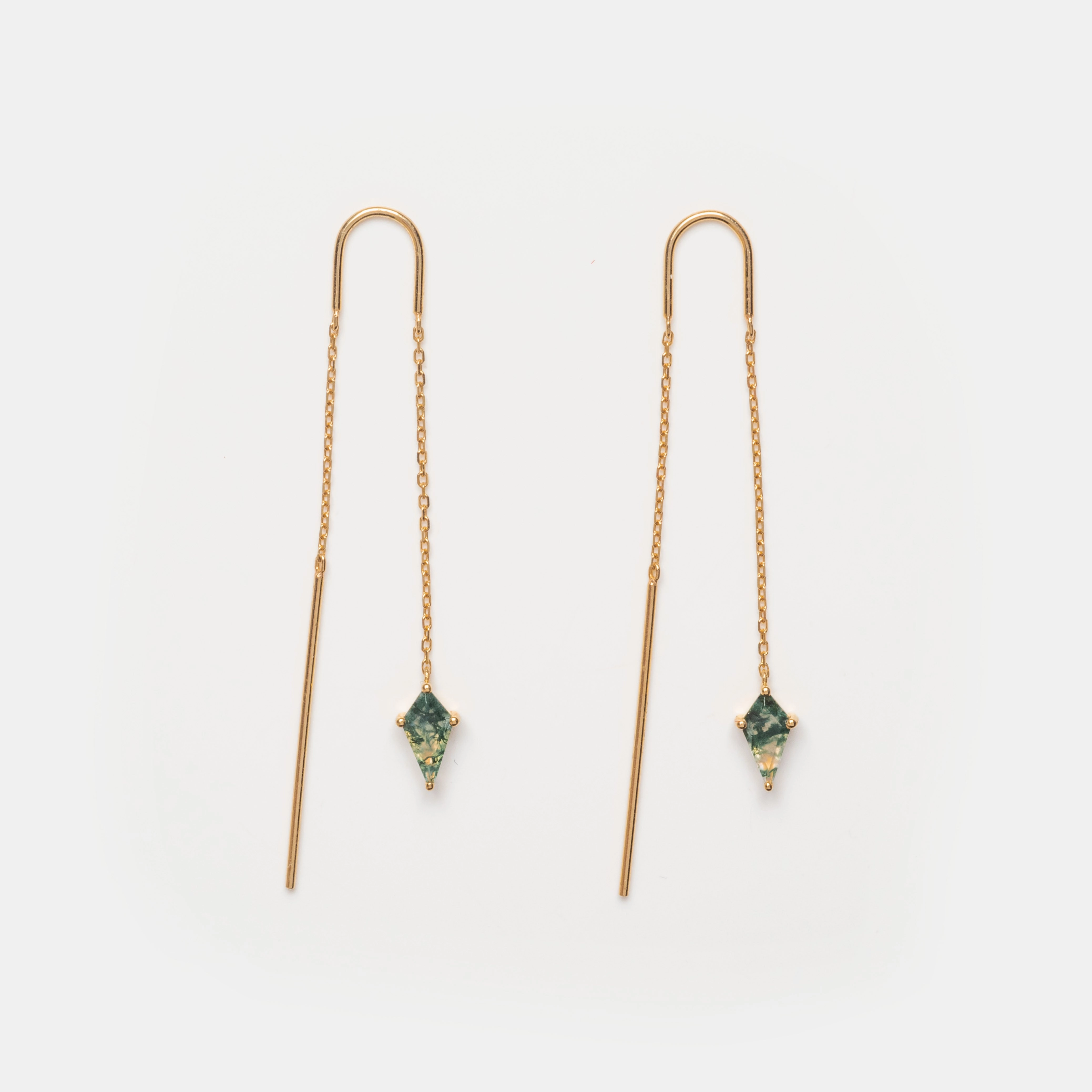 Solid Gold Aquatic Agate Elements Kite Threader Earrings
