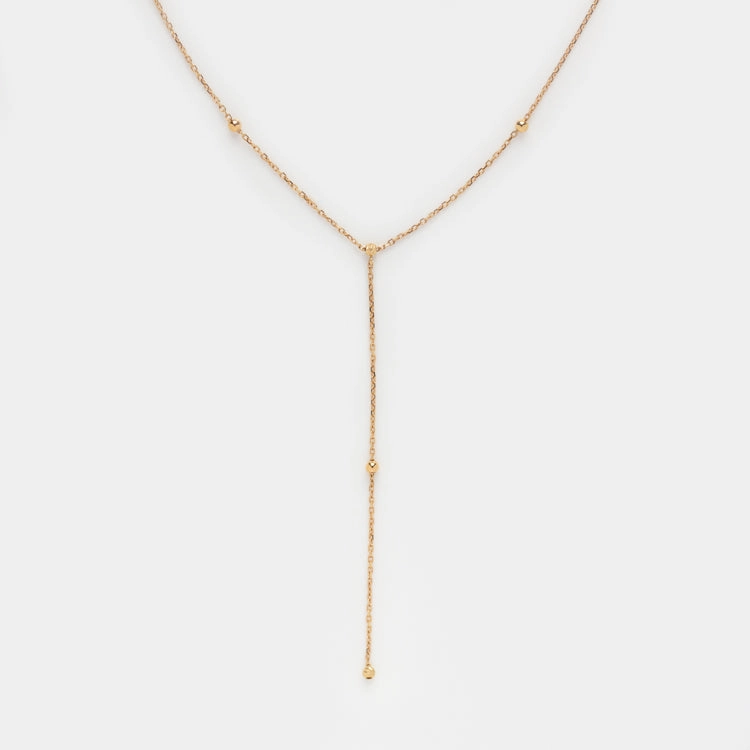 Solid Gold Beaded Lariat Necklace