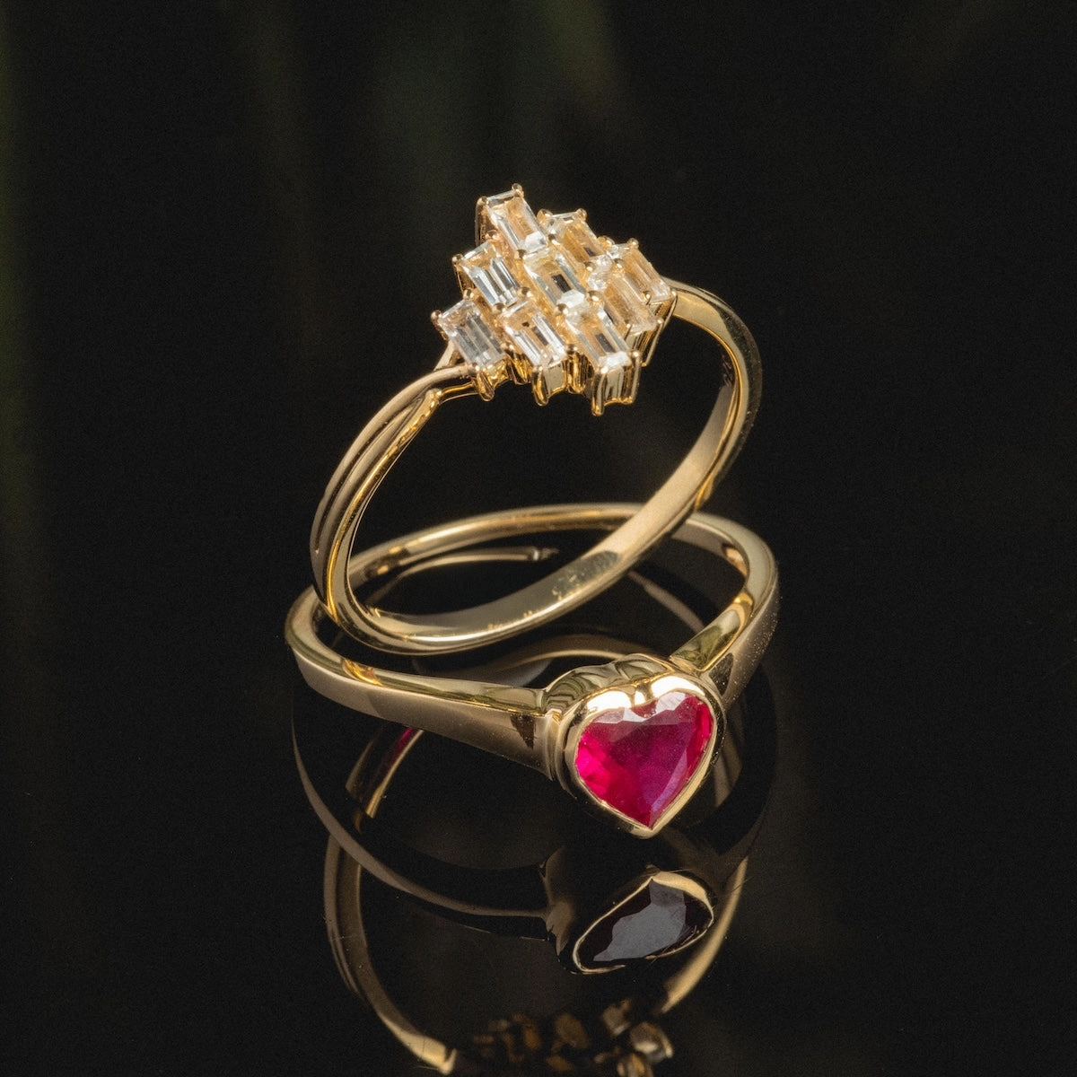 Solid Gold Bezel Set Ruby Heart Ring