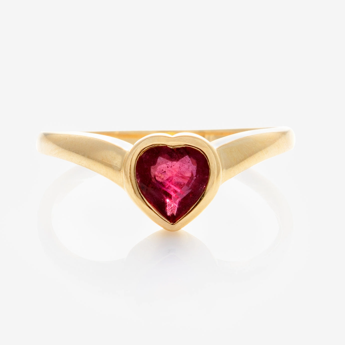 Solid Gold Bezel Set Ruby Heart Ring