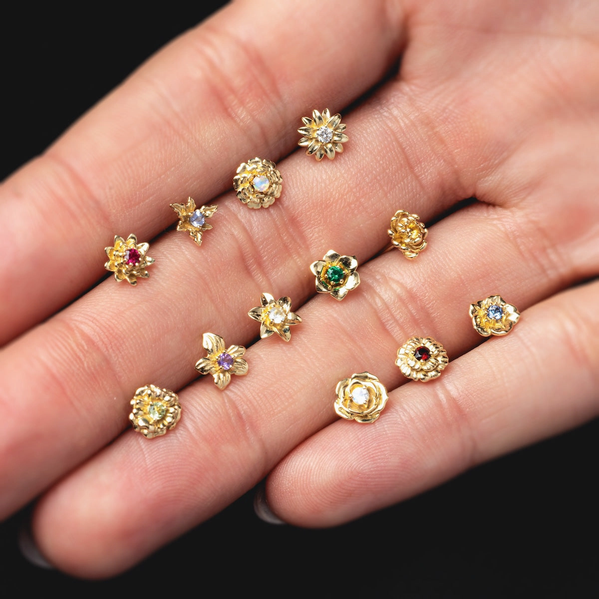 Solid Gold Birth Flower Studs