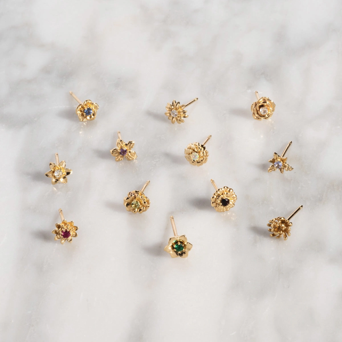 Solid Gold Birth Flower Studs