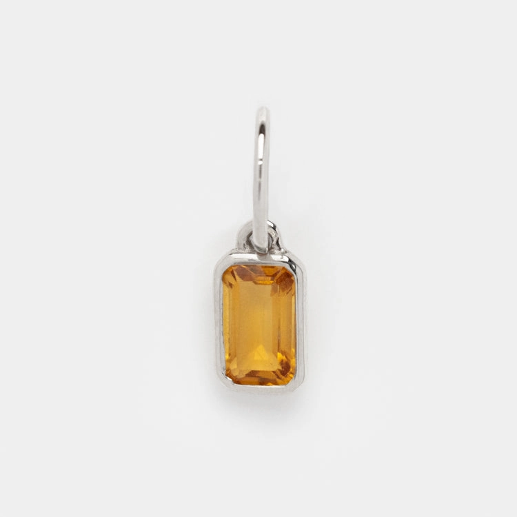 Solid Gold Birthstone Baguette Charm in White Gold