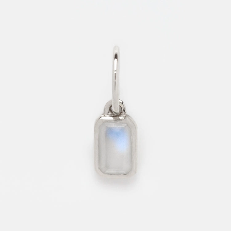 Solid Gold Birthstone Baguette Charm in White Gold