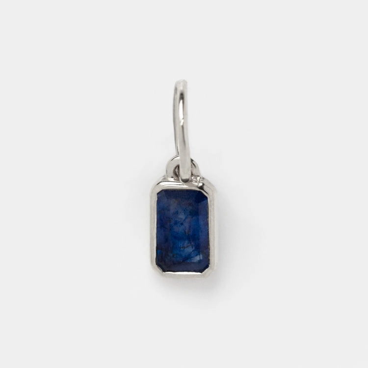 Solid Gold Birthstone Baguette Charm in White Gold