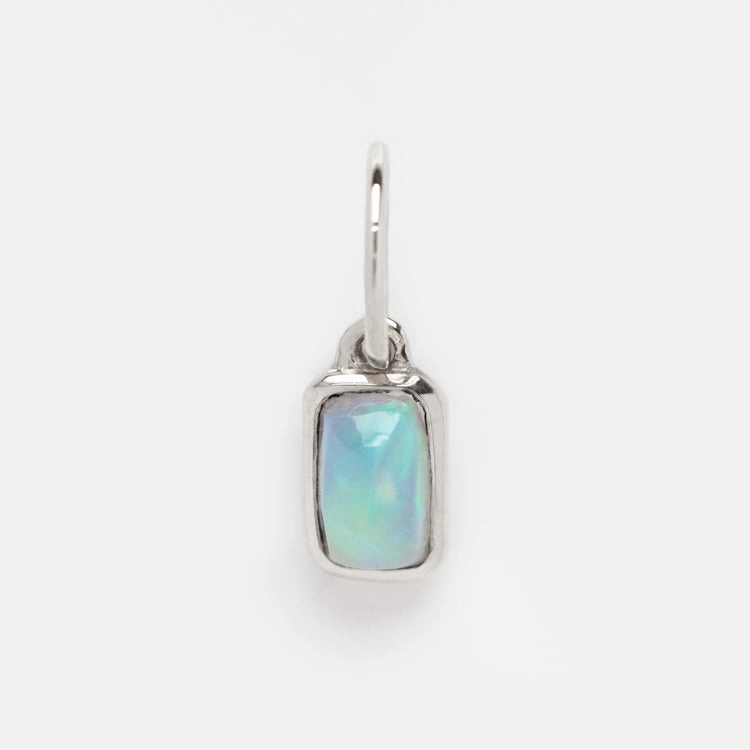 Solid Gold Birthstone Baguette Charm in White Gold