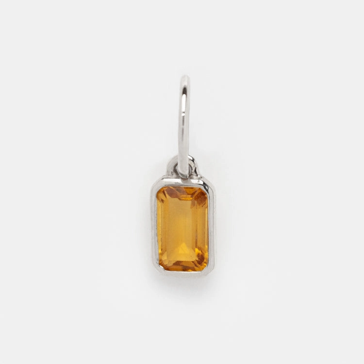 Solid Gold Birthstone Baguette Charm in White Gold