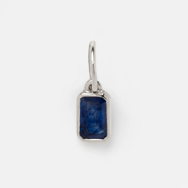 Solid Gold Birthstone Baguette Charm in White Gold