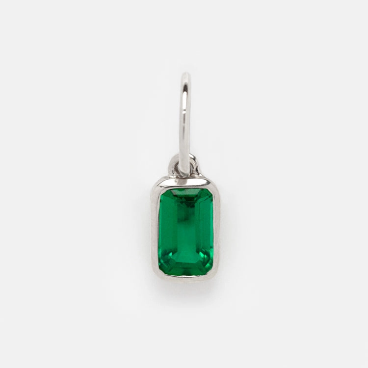 Solid Gold Birthstone Baguette Charm in White Gold