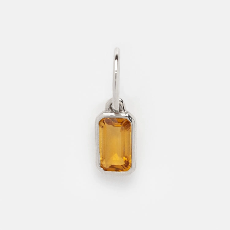 Solid Gold Birthstone Baguette Charm in White Gold