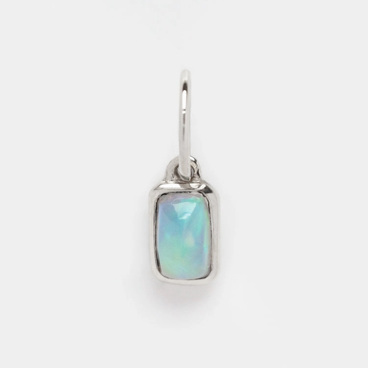 Solid Gold Birthstone Baguette Charm in White Gold