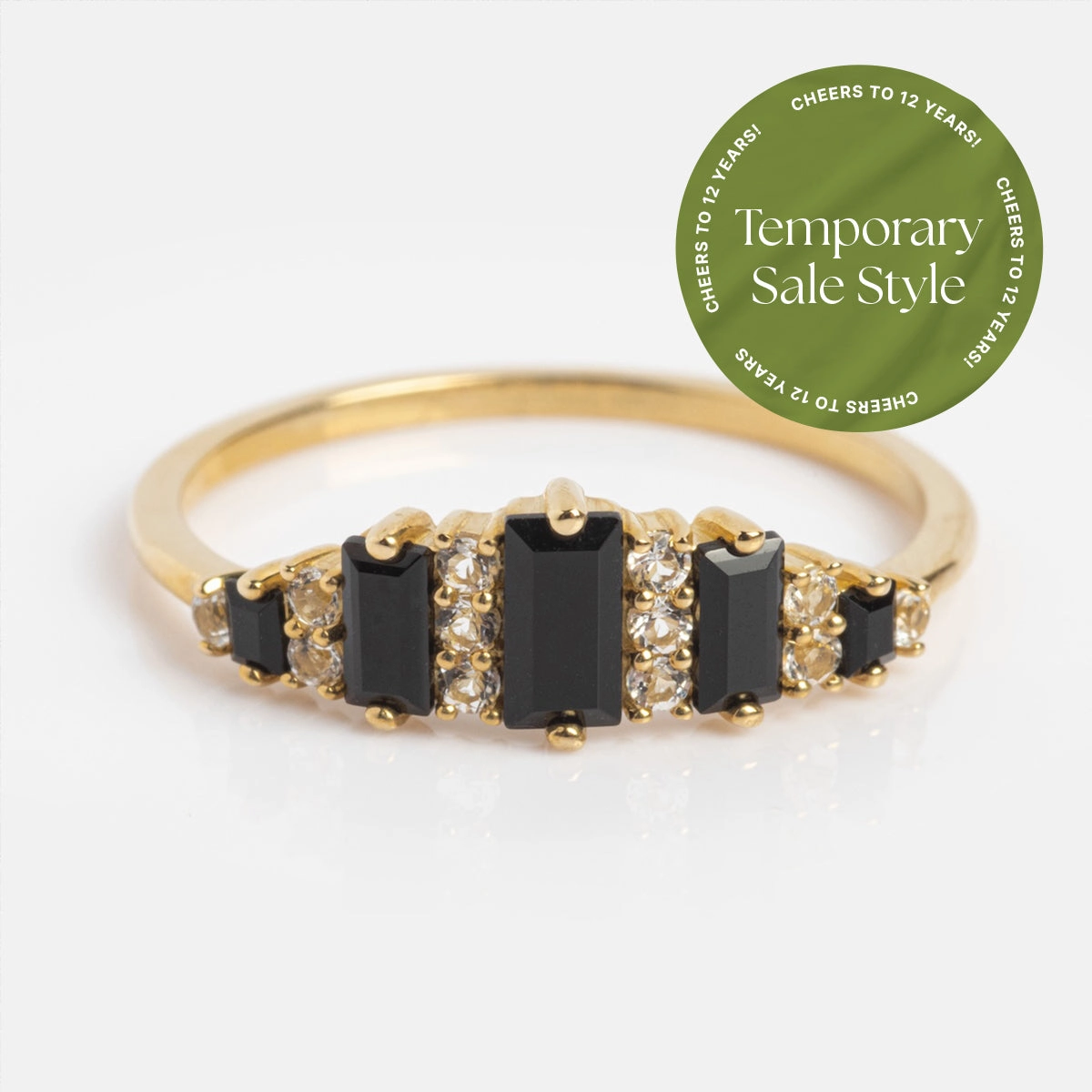 Solid Gold Black Agate Crown Ring