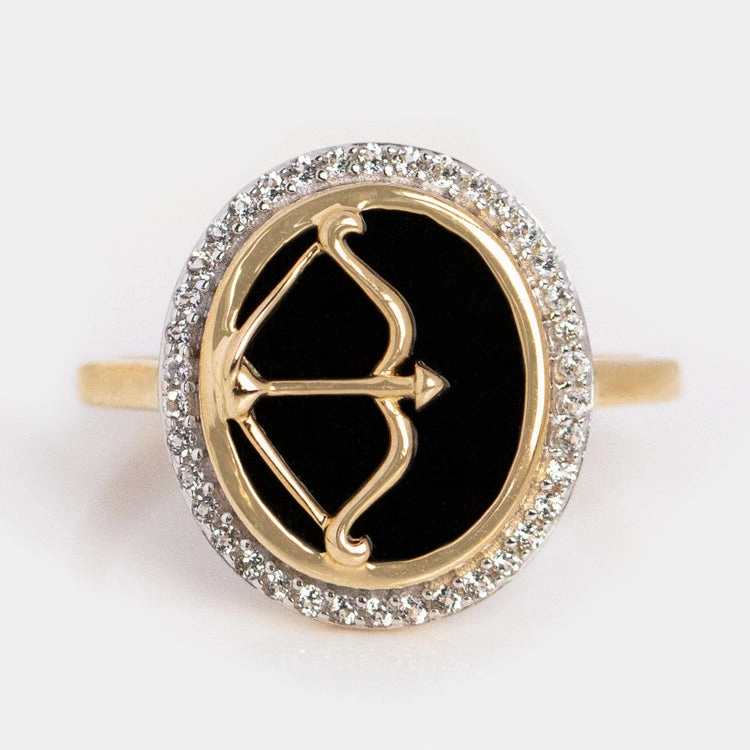 Solid Gold Black Onyx Zodiac Ring