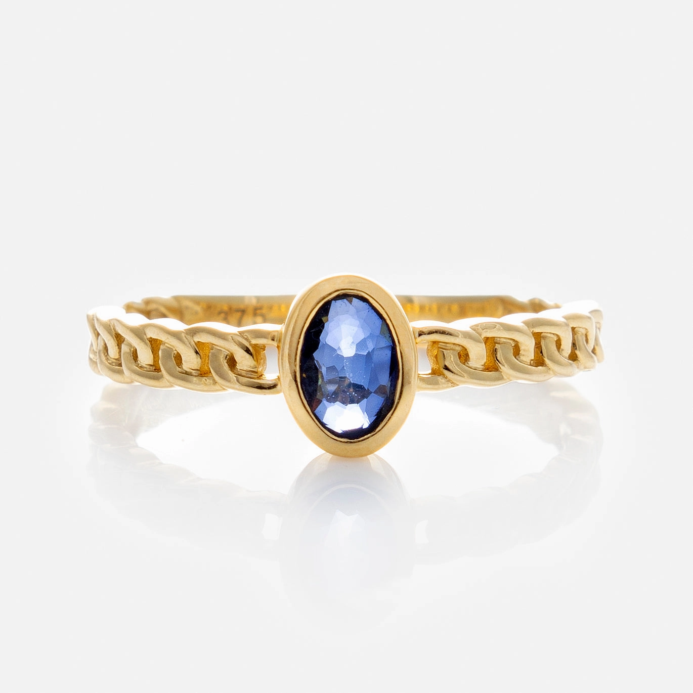 Solid Gold Blue Sapphire Chain Link Ring