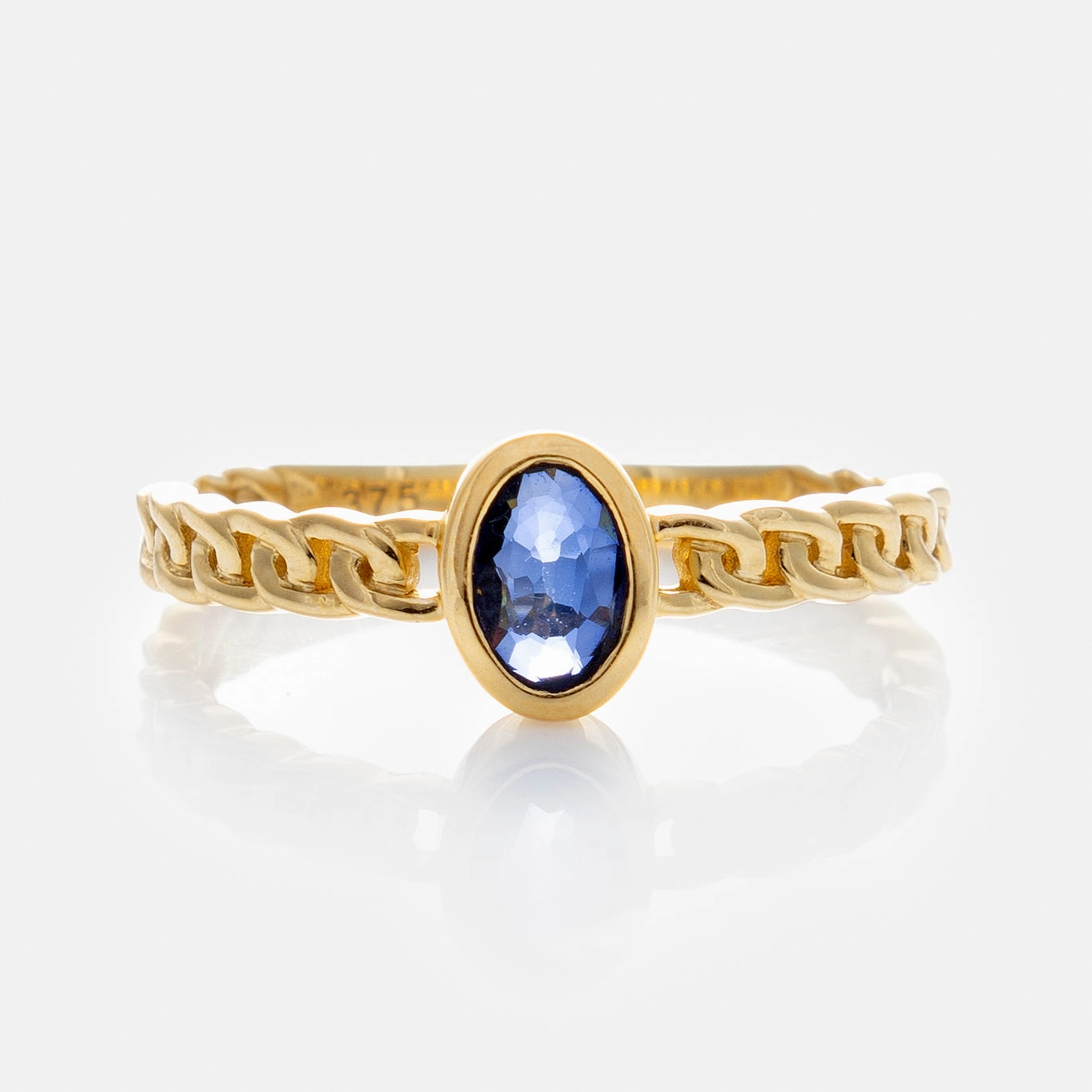 Solid Gold Blue Sapphire Chain Link Ring