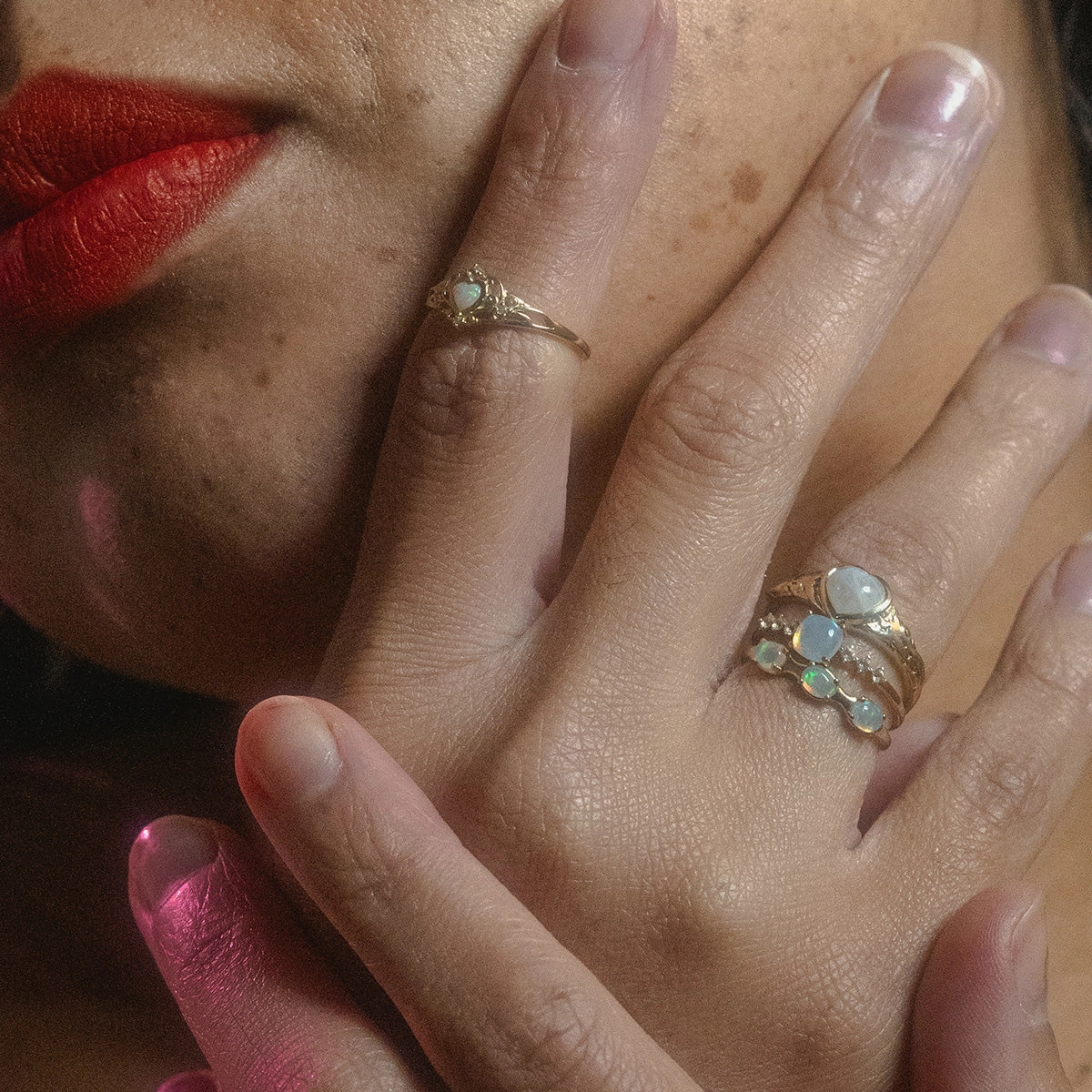 Solid Gold Bold Opal Trio Ring