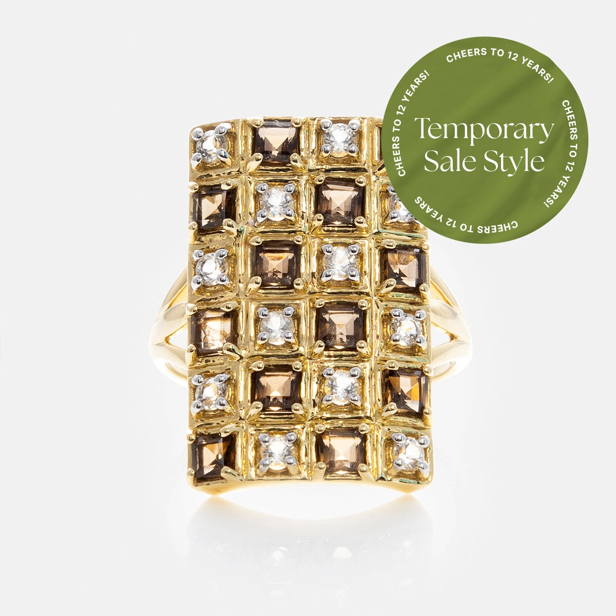 Solid Gold Checkerboard Gemstone Shield Ring