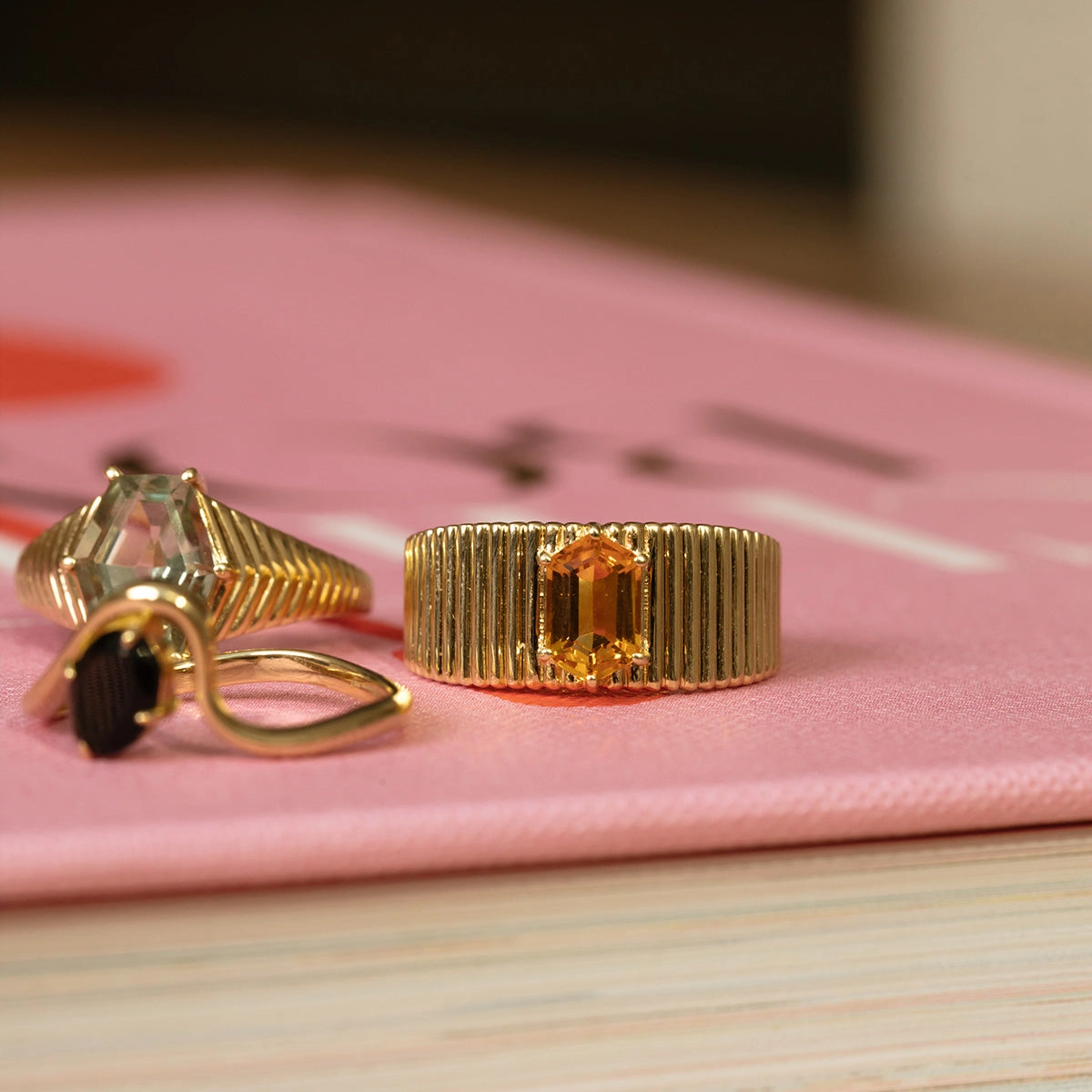 Solid Gold Citrine Bold Fluted Cigar Band