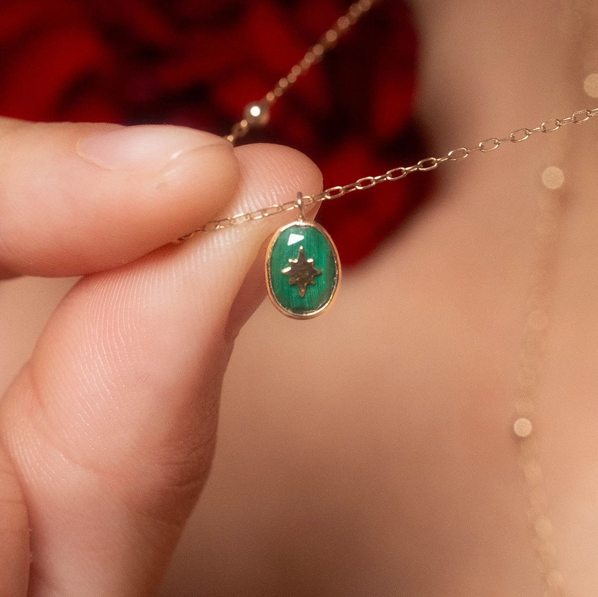 Solid Gold Crystal Amulet Necklace for Manifestation