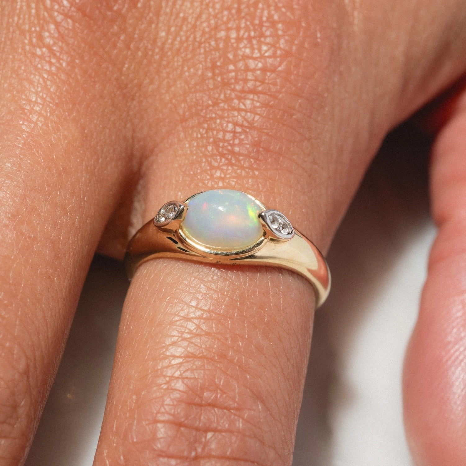Solid Gold Crystal Ball Opal Ring
