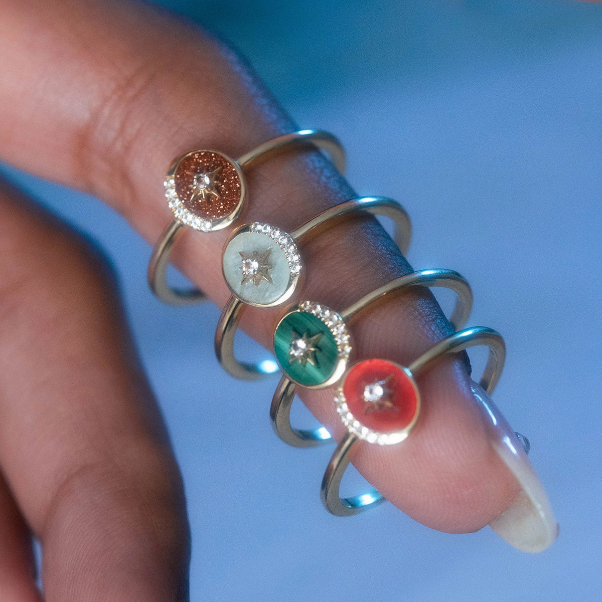 Solid Gold Crystal Crescent Moon Ring for Manifestation