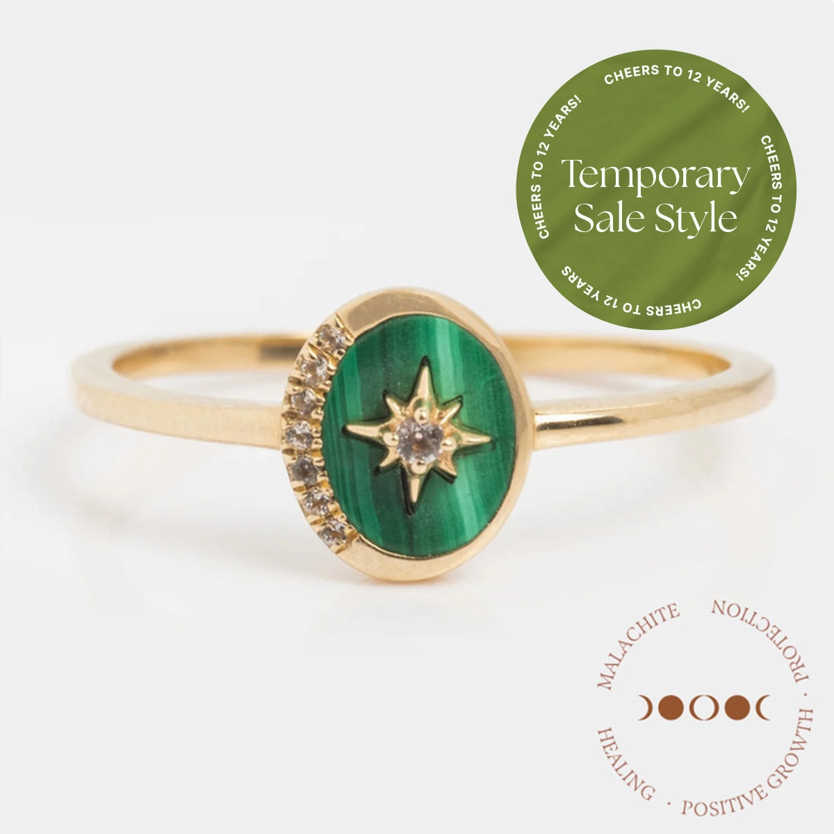 Solid Gold Crystal Crescent Moon Ring for Manifestation
