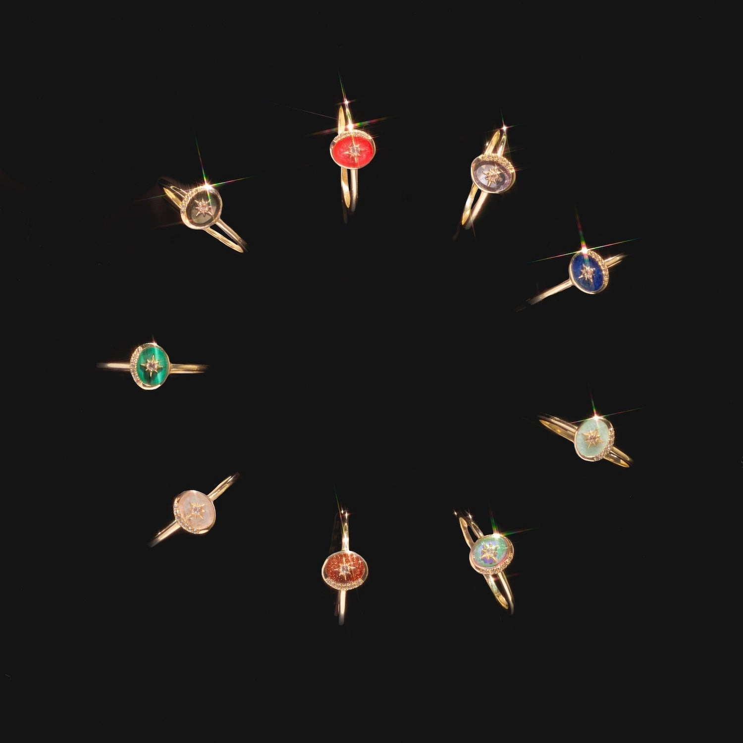 Solid Gold Crystal Crescent Moon Ring for Manifestation