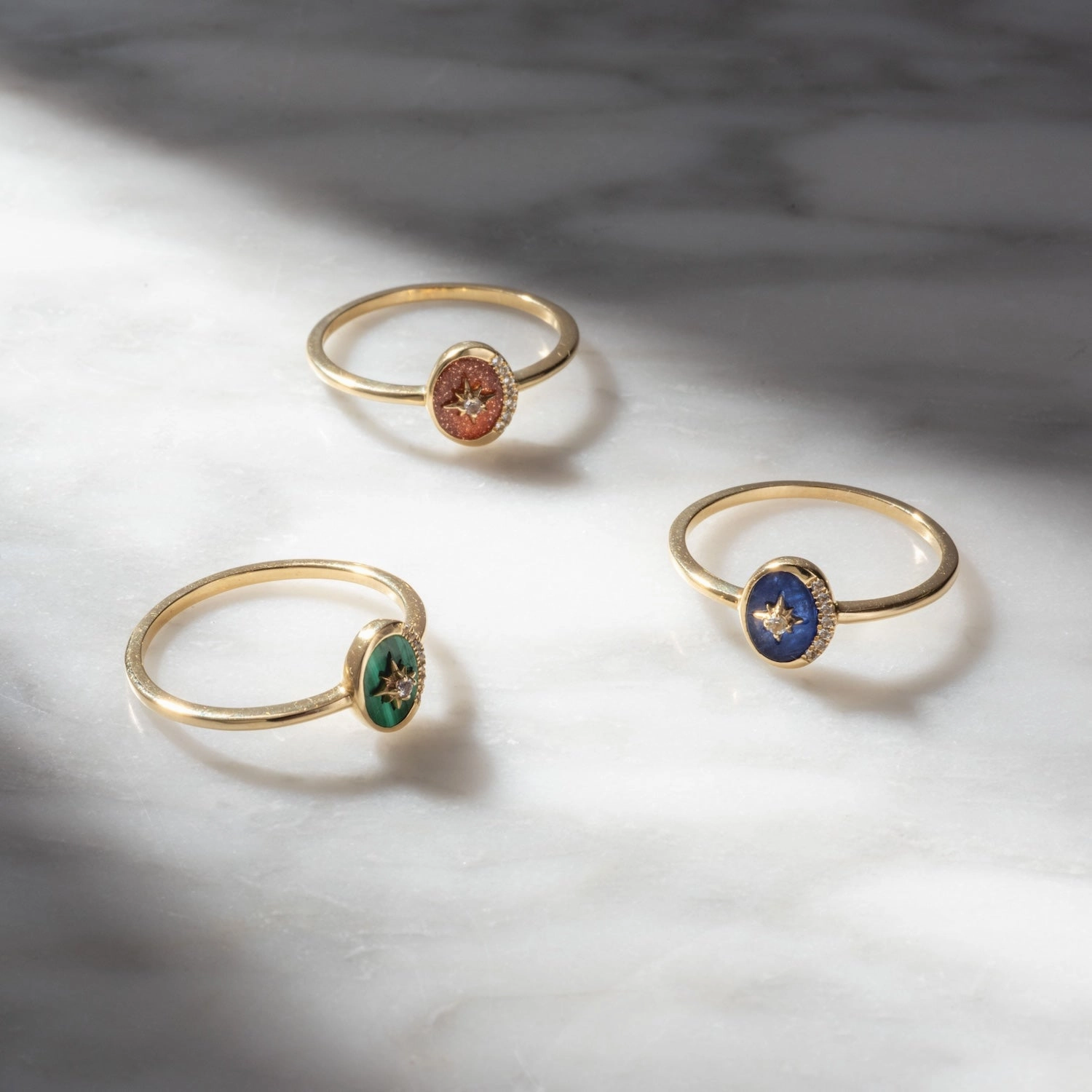 Solid Gold Crystal Crescent Moon Ring for Manifestation