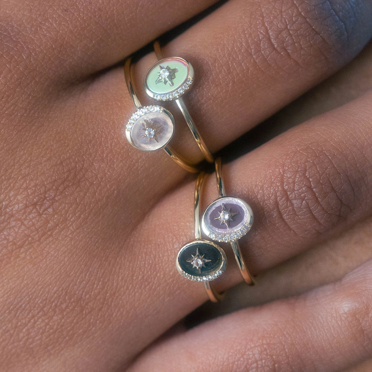 Solid Gold Crystal Crescent Moon Ring for Manifestation