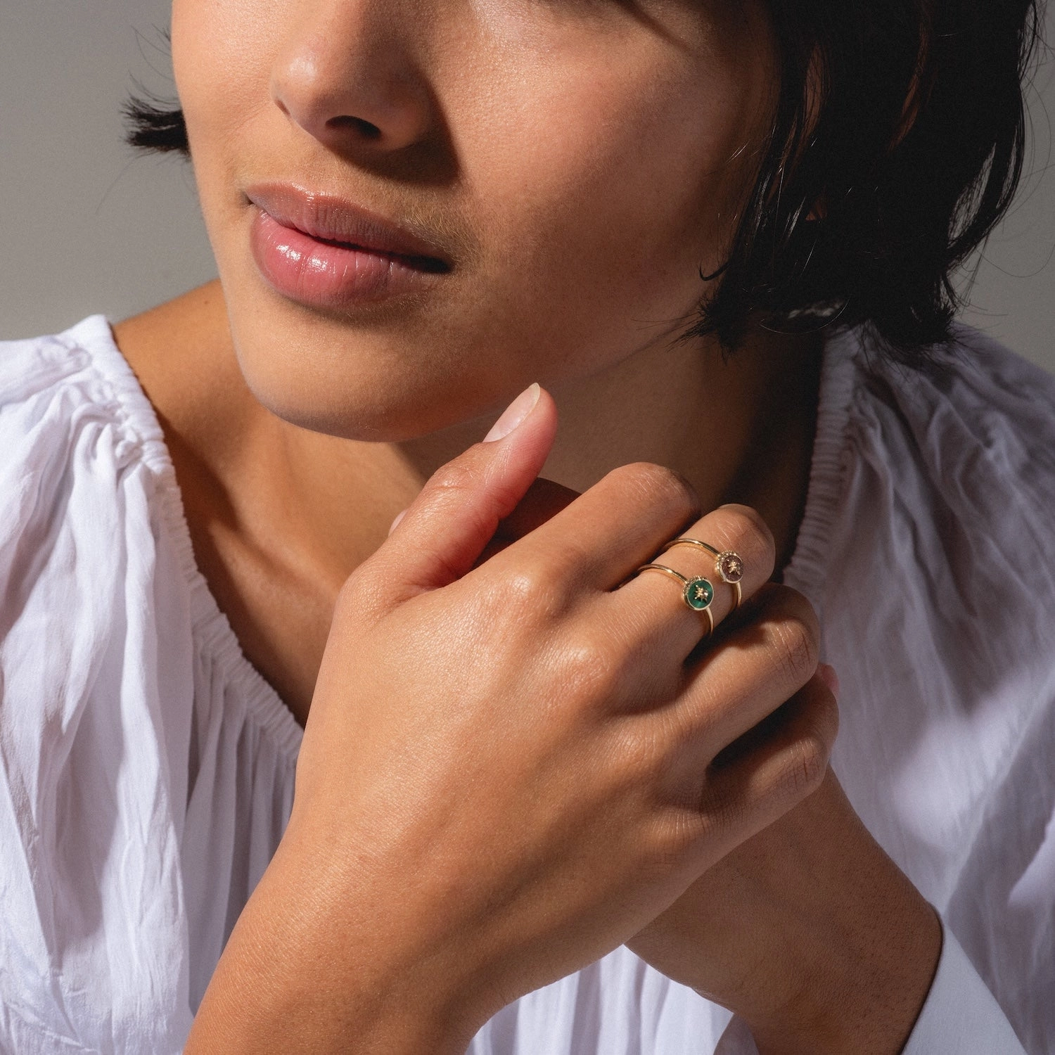 Solid Gold Crystal Crescent Moon Ring for Manifestation