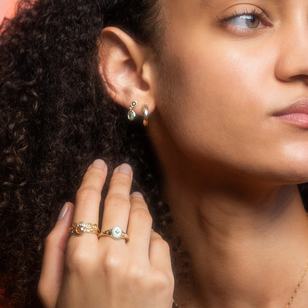 Solid Gold Crystal Signet Ring for Manifestation