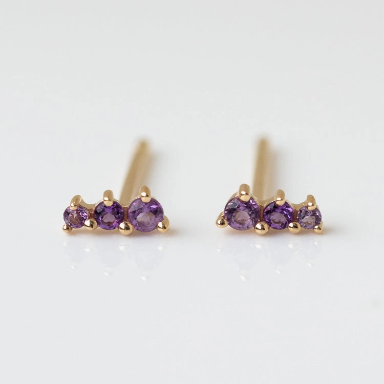 Solid Gold Dainty Birthstone Bar Studs