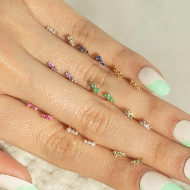 Solid Gold Dainty Birthstone Bar Studs