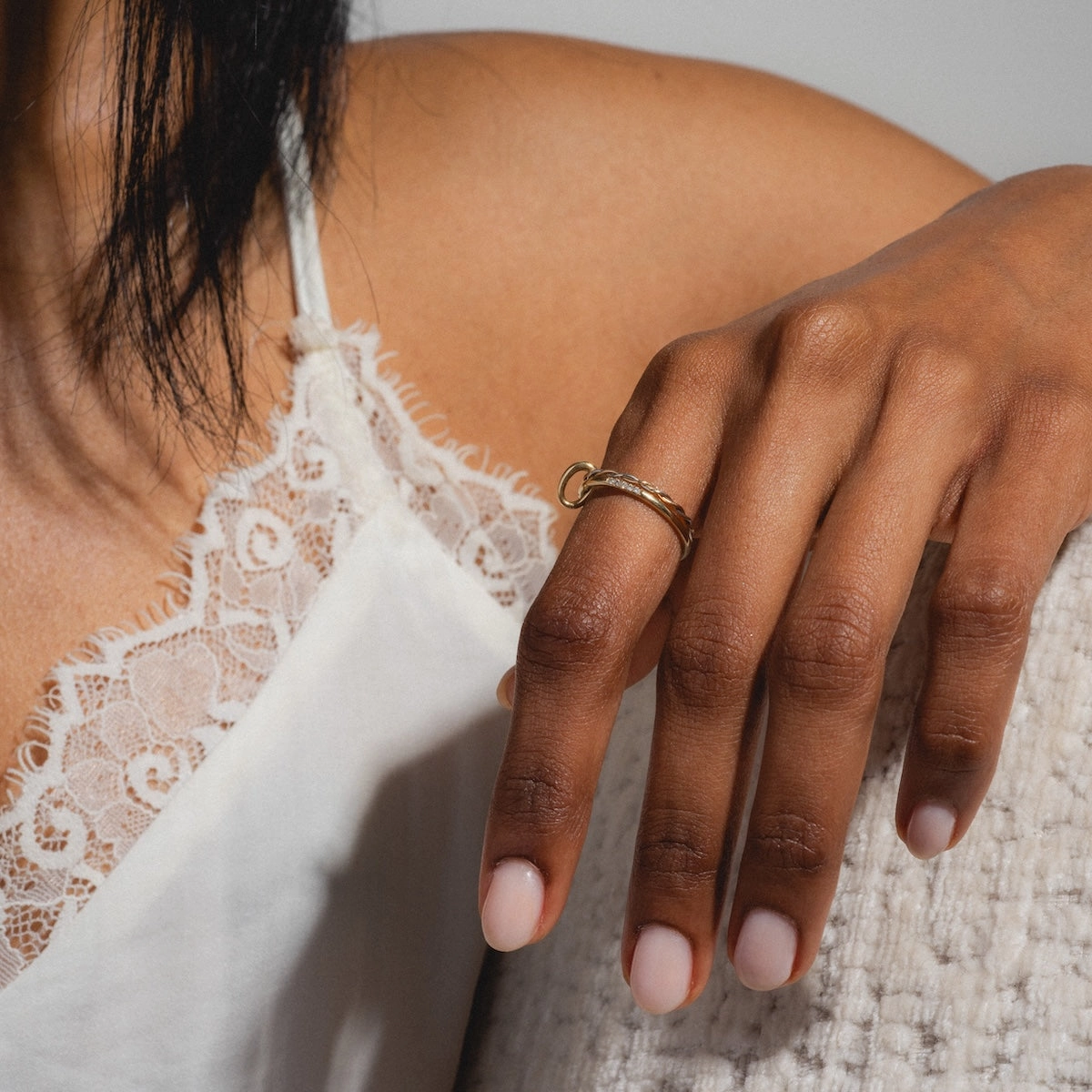 Solid Gold Dainty Diamond Stacking Ring