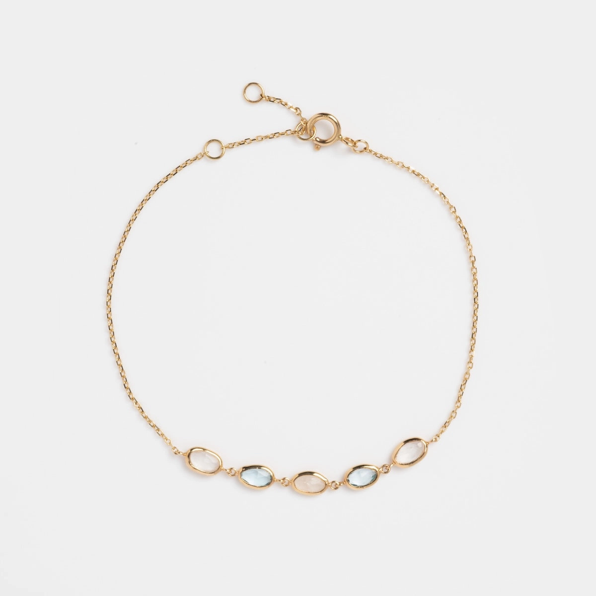 Solid Gold Daybreak Moonstone and Blue Topaz Bracelet
