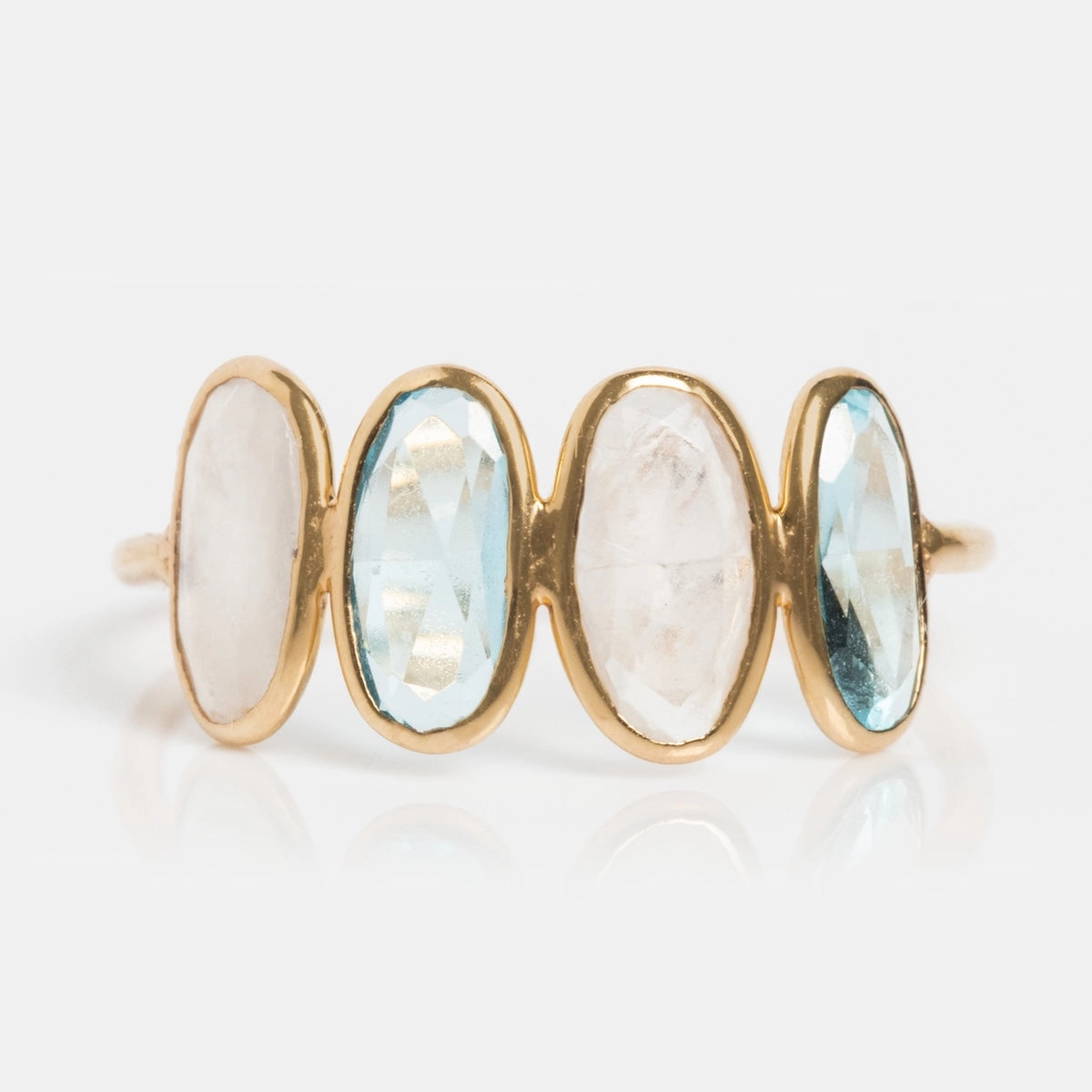 Solid Gold Daybreak Moonstone and Blue Topaz Ring