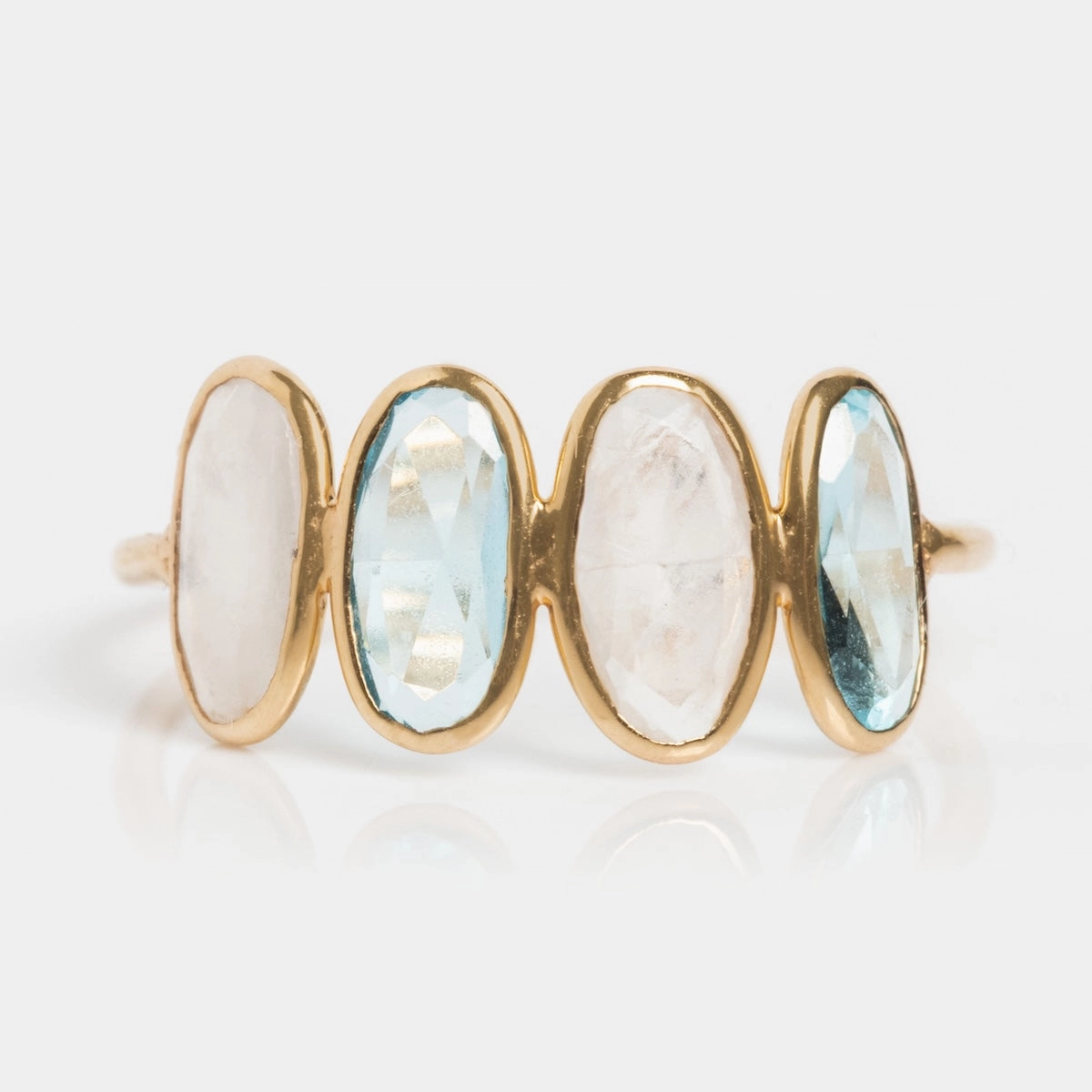 Solid Gold Daybreak Moonstone and Blue Topaz Ring