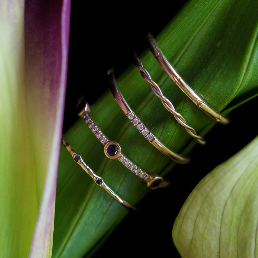 Solid Gold Delicate Celestial Stacking Ring