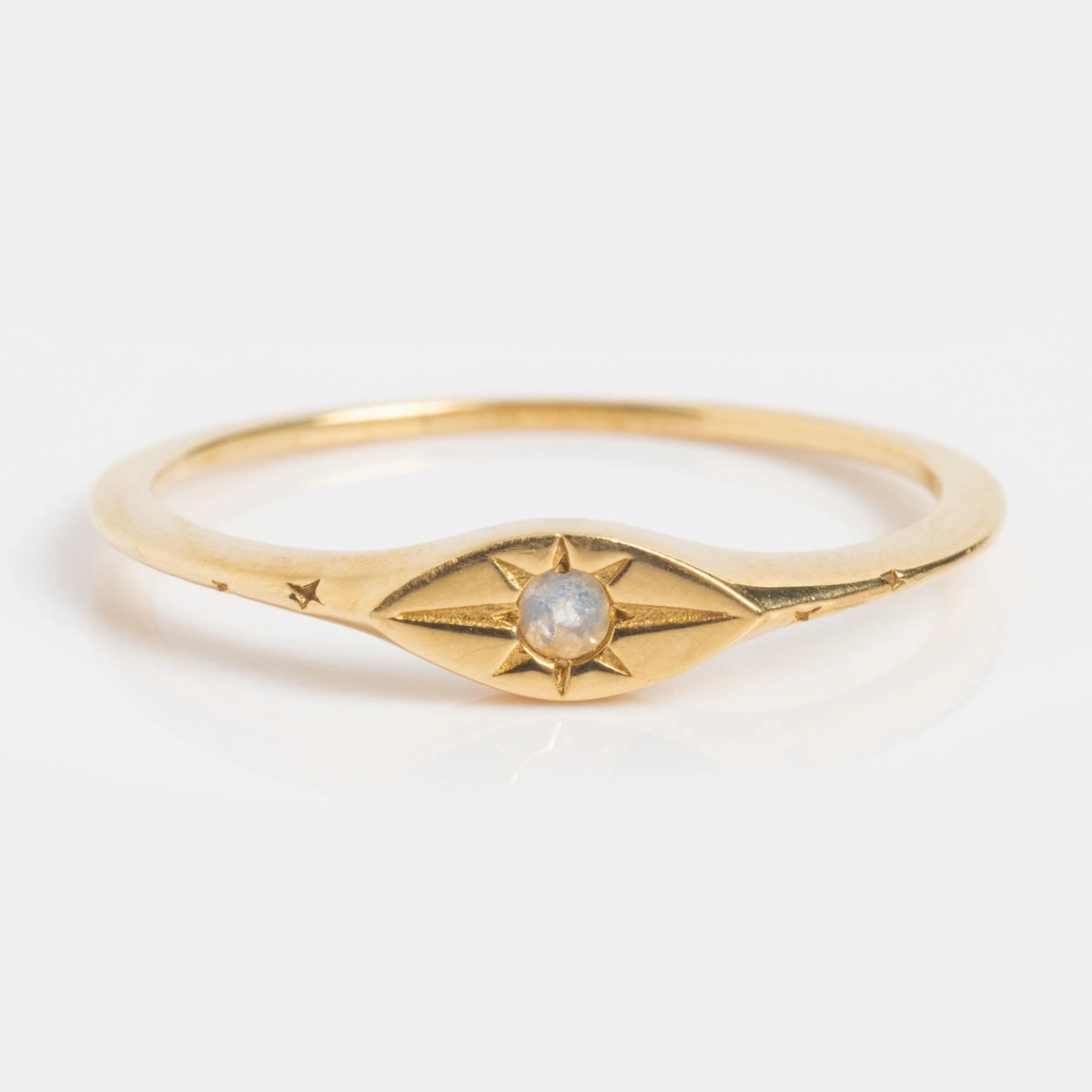 Solid Gold Delicate Moonstone Evil Eye Signet Ring