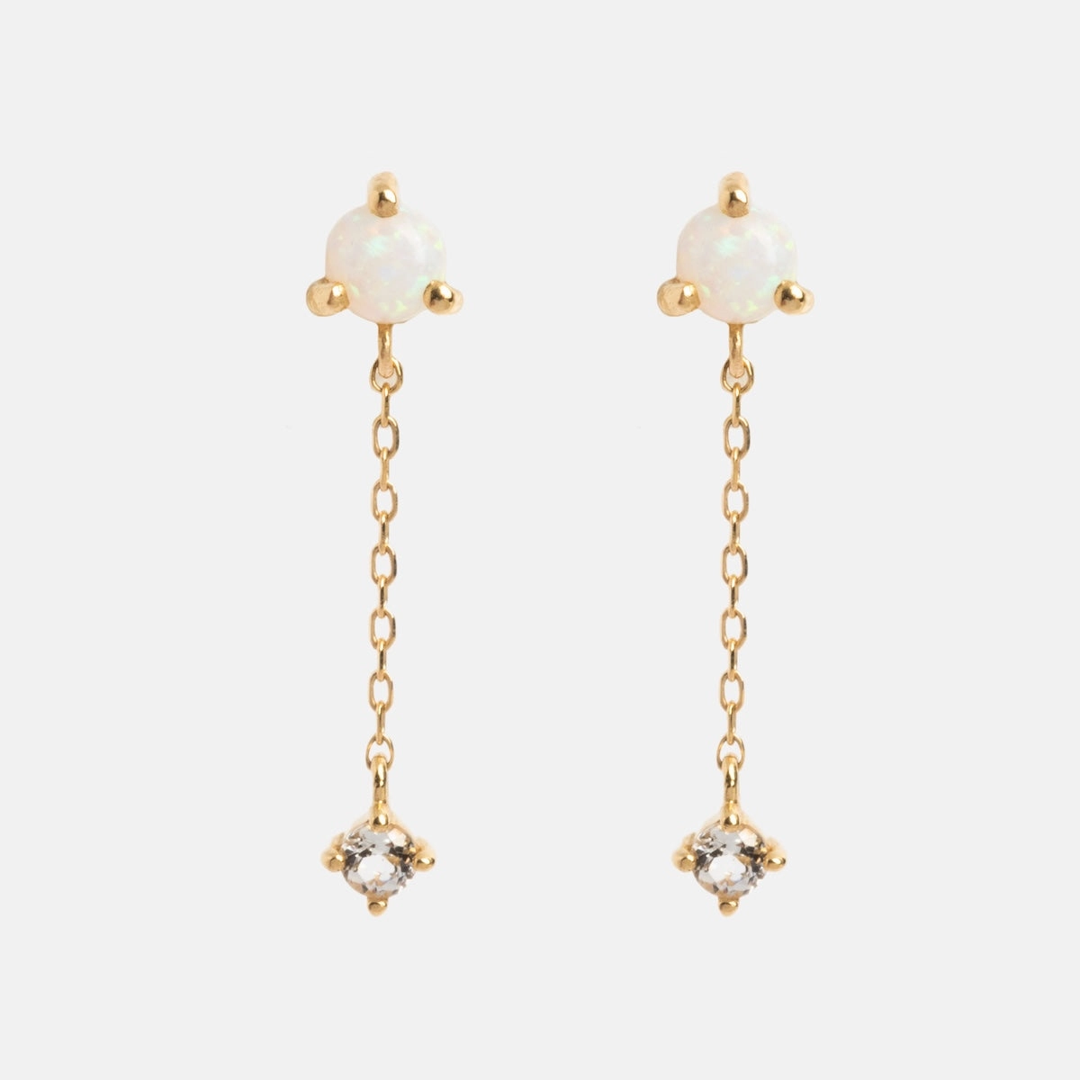Solid Gold Delicate Opal Drop Studs