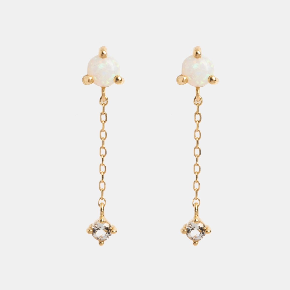 Solid Gold Delicate Opal Drop Studs