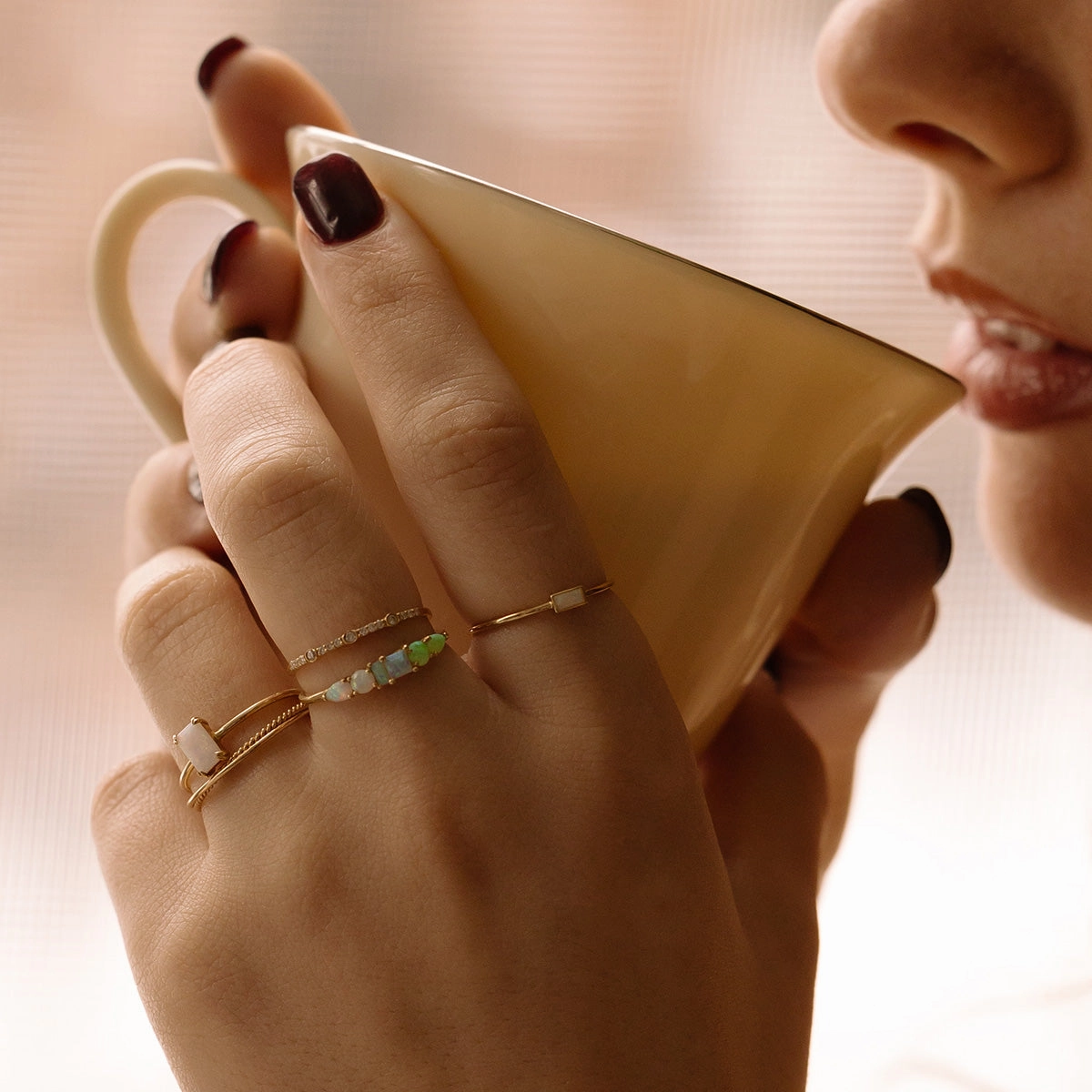 Solid Gold Delicate White Sapphire Stacking Band
