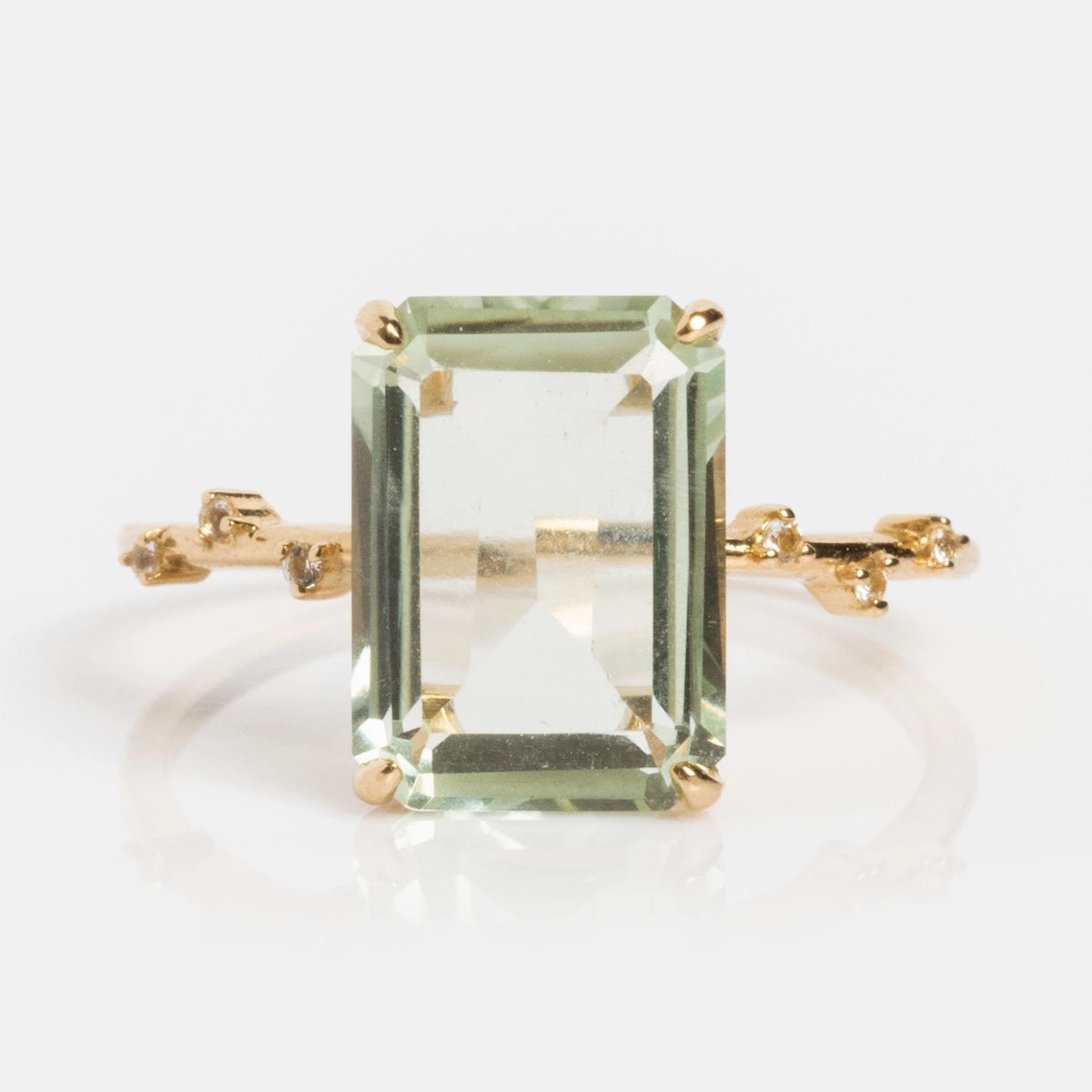 Solid Gold Dewdrop Green Amethyst Statement Ring