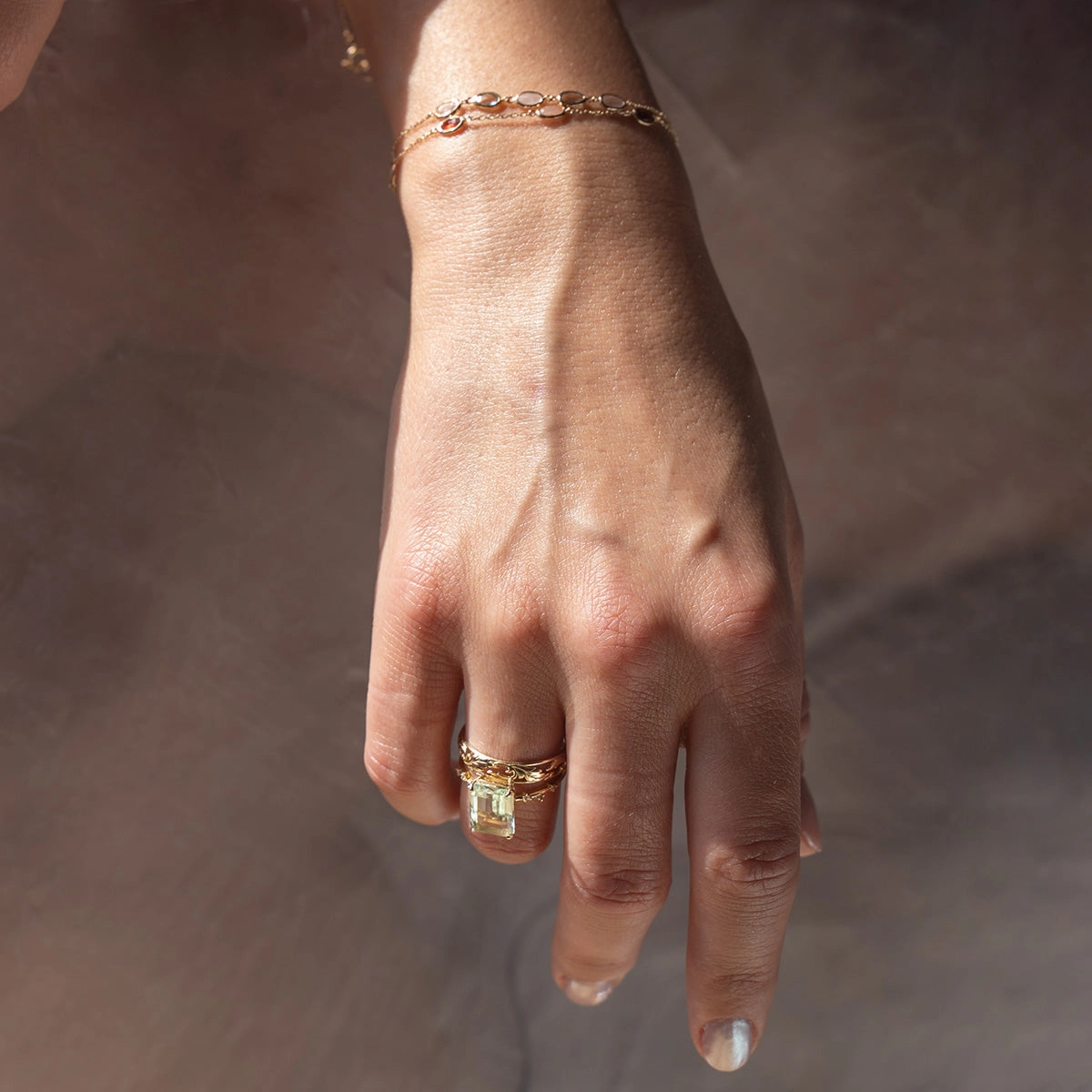 Solid Gold Dewdrop Green Amethyst Statement Ring