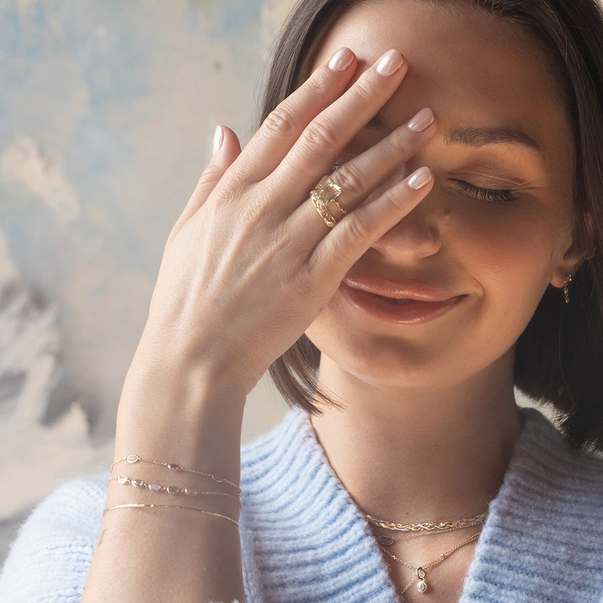 Solid Gold Dewdrop Green Amethyst Statement Ring