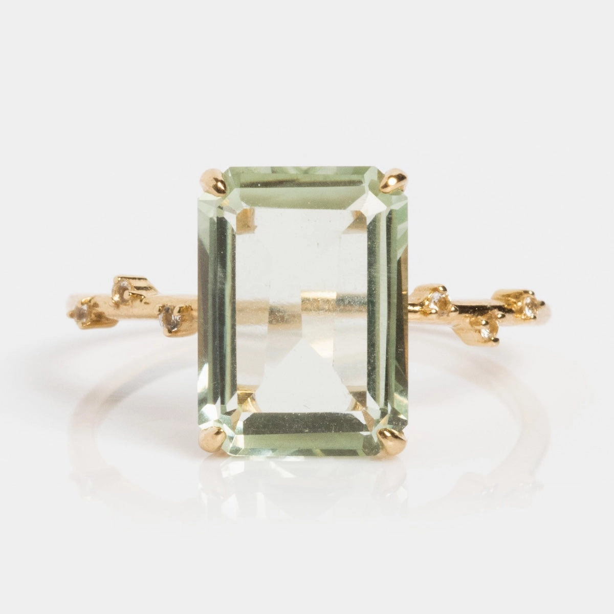 Solid Gold Dewdrop Green Amethyst Statement Ring