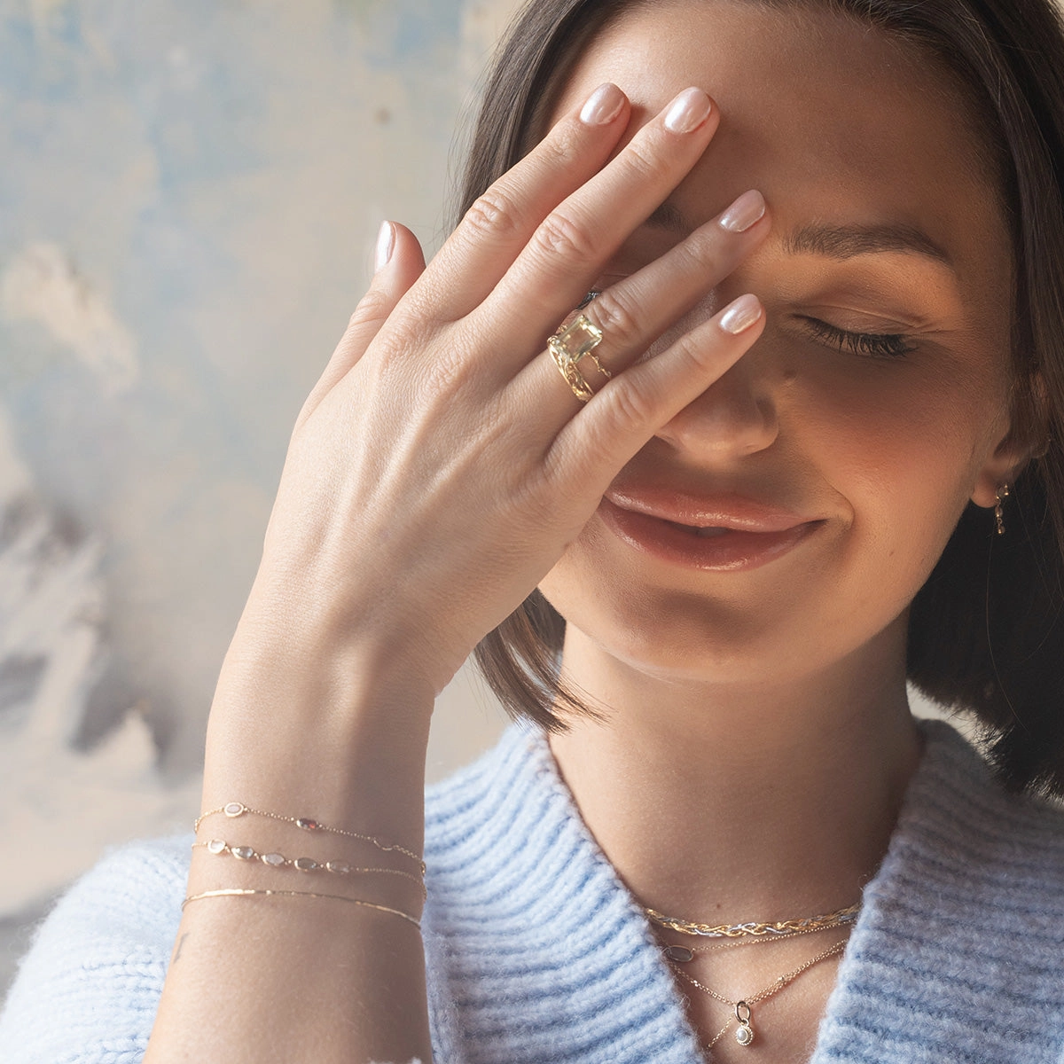Solid Gold Dewdrop Green Amethyst Statement Ring