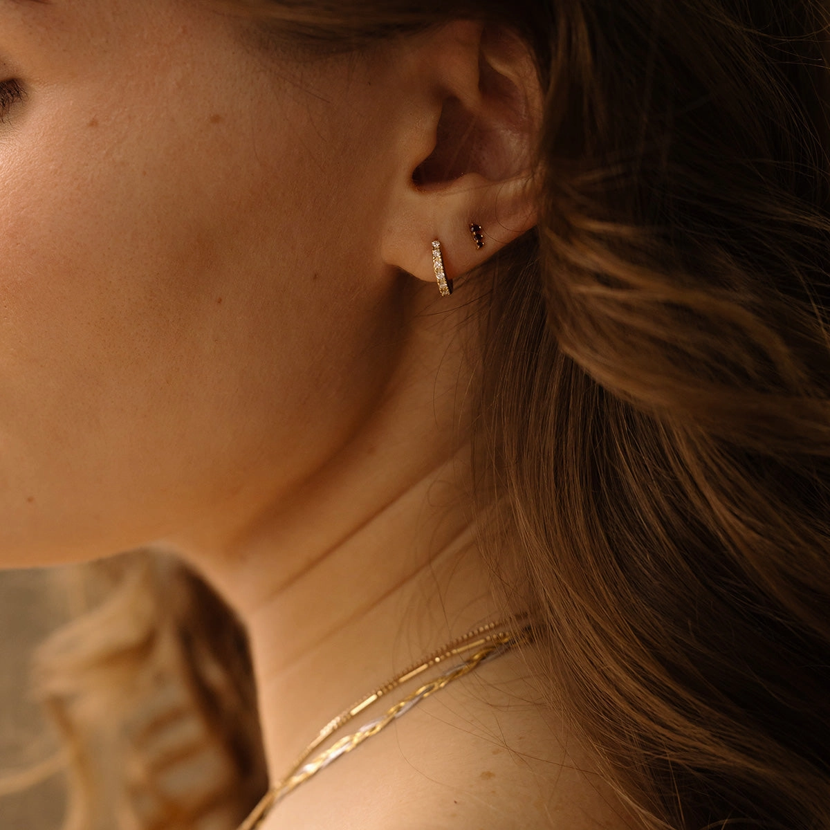 Solid Gold Diamond Huggie Hoops